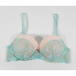 Victoria Secret Dream Angels Aqua Metallic Lace Lined Demi Underwire Bra Sz 32C